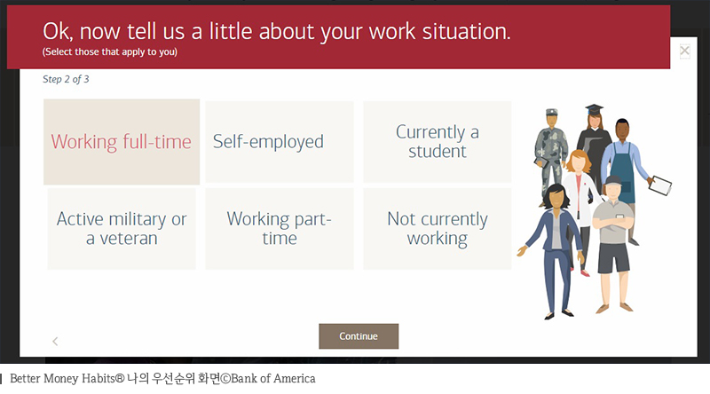 Better Money Habits 나의 우선순위 화면Bank of America